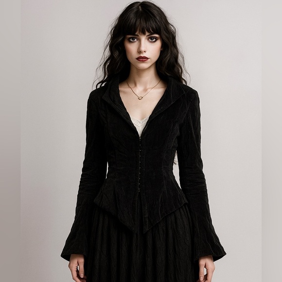 Anett Rostel Black Velvet Jacket Whimsigoth Medium Goth Fairy Grunge Romantic - Picture 1 of 13